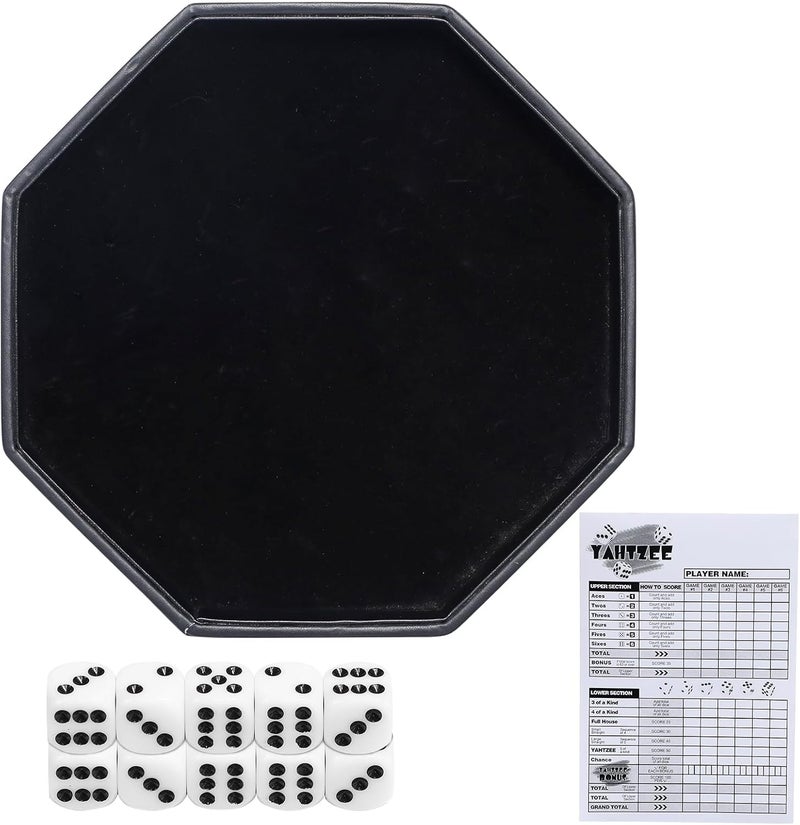 JIESITE Octagon Dice Rolling Tray Set PU Leathe Velvet for Rolling Dice Storage Tray with Dice and Rule Cards Multicolor for Table Games Like RPG and DND (Black) - Image 1